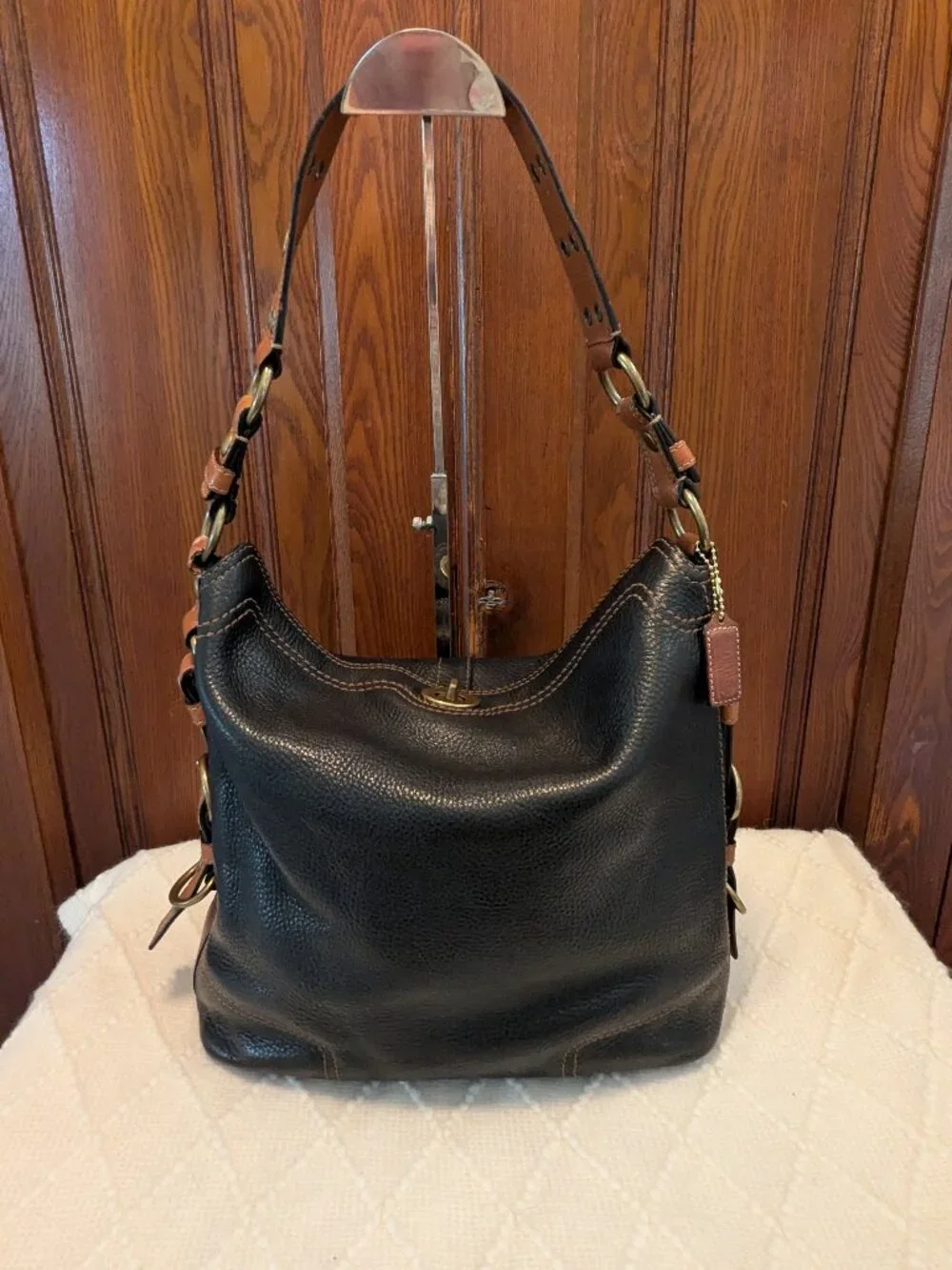 Coach Vintage Shoulder Bag dark brown/Saddle Tan Leather Turn lock 10960